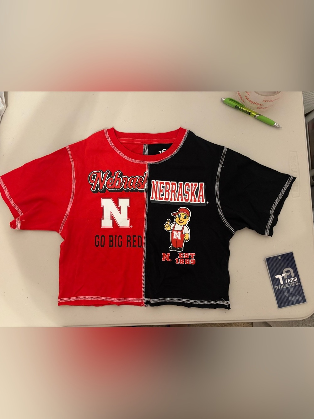 NWT Nebraska Kids' Split-Panel Red & Black T-Shirt - Team Design